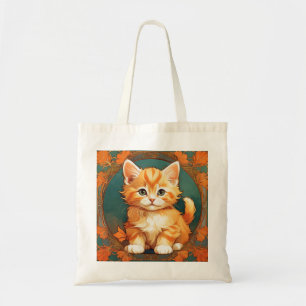 Bolso De Tela Alphonse Mucha Style Naranja Cat