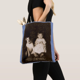 Bolso De Tela alrededor de 1910 pitbull y baby RPPC