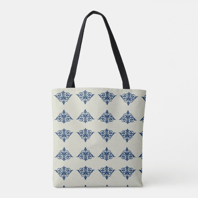Bolso De Tela Alteración de damasco azul (Reverso)