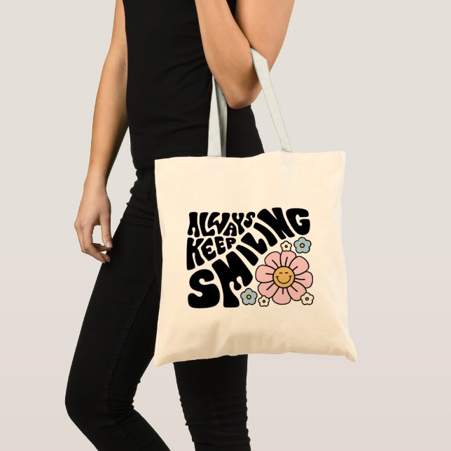 Bolso De Tela "Always Keep Smiling" Groovy 70s Font (Anverso (producto))