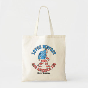 Bolso De Tela Ama a Bigfoot y a Estados Unidos Demasiado Patriot
