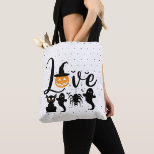 Bolso De Tela Ama el punto negro y blanco de Halloween