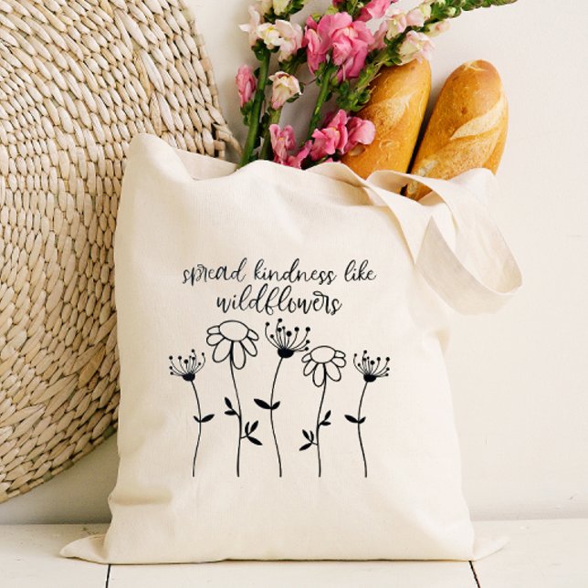 Bolso De Tela Amabilidad de propagación floral (Spread kindness like wildflowers! A pretty tote bag with a positive message.)
