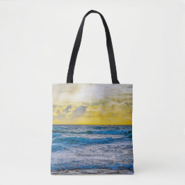 Bolso De Tela Amanecer amarillo sobre el mar azul