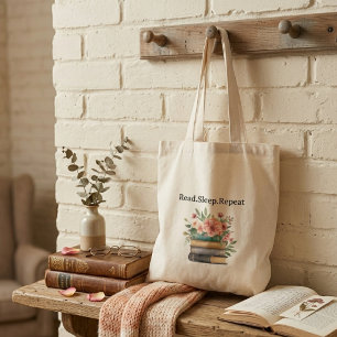 Bolso De Tela amante de libros florales de acuarela elegante