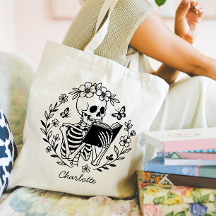 Bolso De Tela Amante de los Libros Divertido Esqueleto Leyendo P