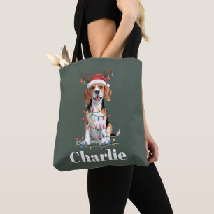 Bolso De Tela Amante de perro Beagle de Navidad nombre personali
