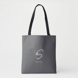 Bolso De Tela Amante de Pilates monograma floral acuarela gris