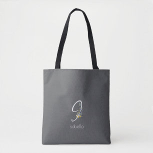 Bolso De Tela Amante de Pilates monograma floral acuarela gris