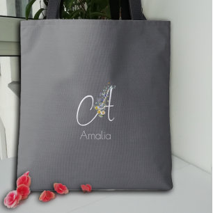 Bolso De Tela Amante de Pilates  Monograma floral acuarela  negr