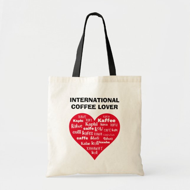 Bolso De Tela AMANTE DEL CAFÉ INTERNACIONAL DEL Corazón Rojo (Frente)