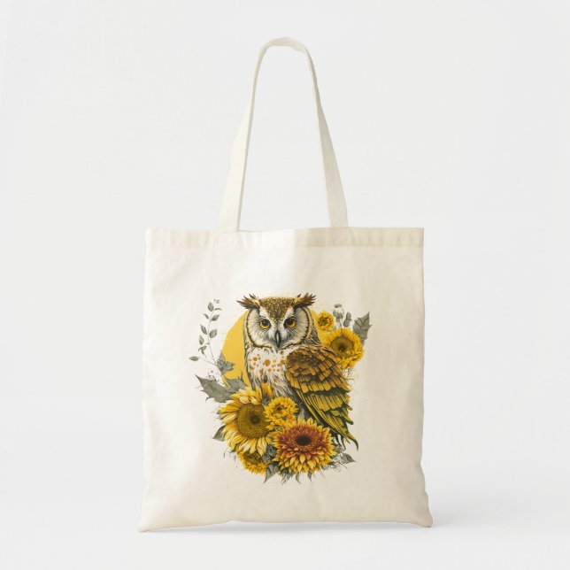 Bolso De Tela Amante del girasol de búho lindo dibujo arte (Frente)
