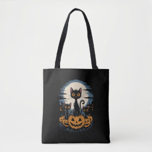 Bolso De Tela Amantes de gatos negros Halloween noche estrellada