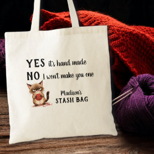 Bolso De Tela Amantes de la lana divertidos gatos gruñones tejed