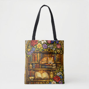 Bolso De Tela Amantes de Libros y Gatos Durmiendo Vidrio Falso T