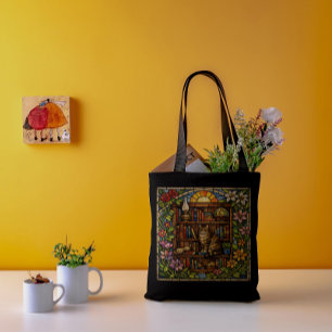 Bolso De Tela Amantes de Libros y Gatos Vidrio Falso Teñido