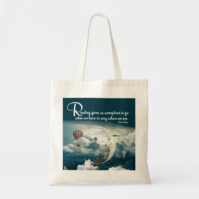 Bolso De Tela Amantes del libro de citas de lectura azul y capri (Frente)