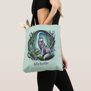 Bolso De Tela Amantes del lobo lindo añaden nombre 