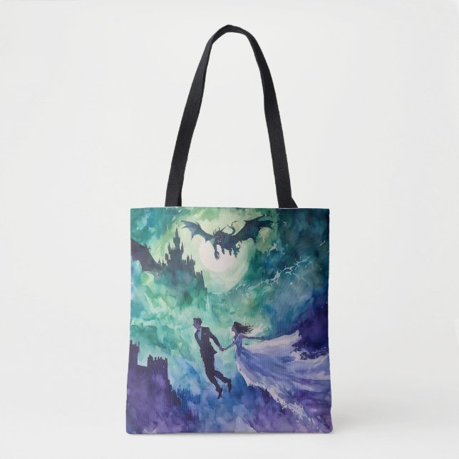 Bolso De Tela Amantes voladores - Pintura de acuarela (Anverso)