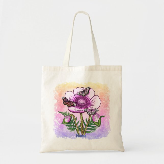 Bolso De Tela Amapola Rosa Mariposa  (Frente)