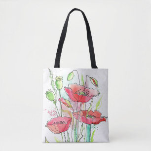 Bolso De Tela Amapolas pintadas de la acuarela