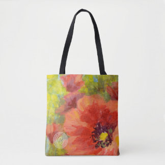 Bolso De Tela Amapolas rojas grandes con verdes amarillos