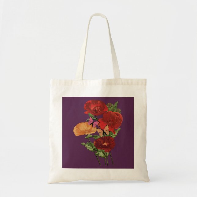 Bolso De Tela Amapolas y mariposas  (Frente)