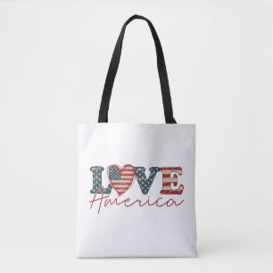 Bolso De Tela AMAR el Día de la Independencia de Estados Unidos