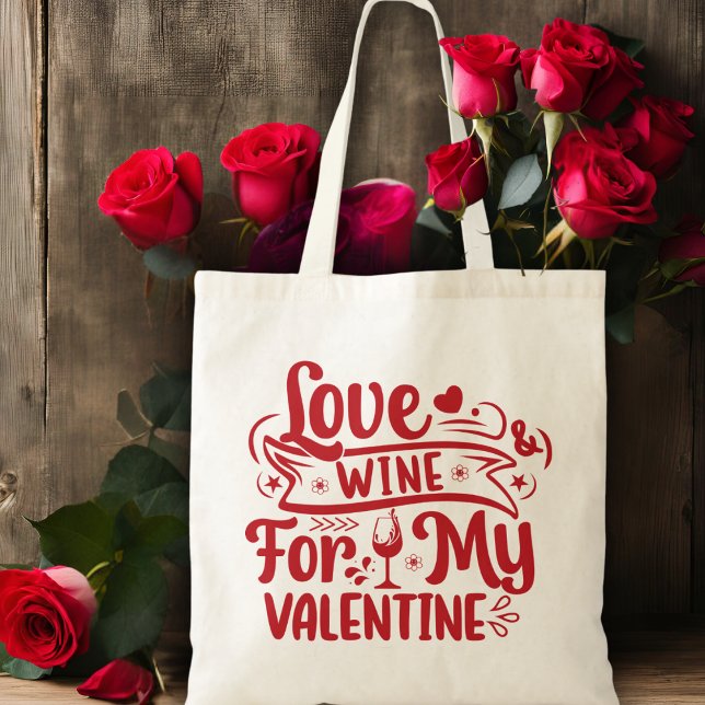 Bolso De Tela Amar El Vino Por Mi Valentín (Love Wine For My Valentine Tote Bag)