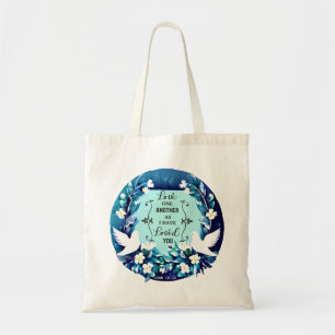 Bolso De Tela Amar unos a otros palomas azules y blancas