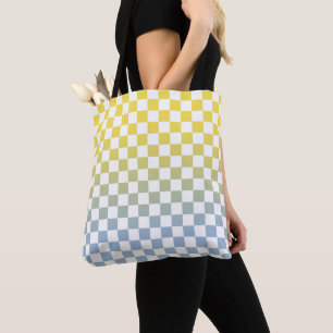 Bolso De Tela Amarillo a cuadros a azul claro y patrón blanco
