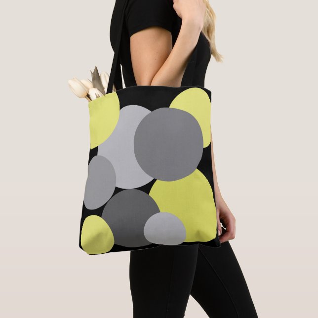 Bolso De Tela Amarillo con puntos de polka gris (Detalle)