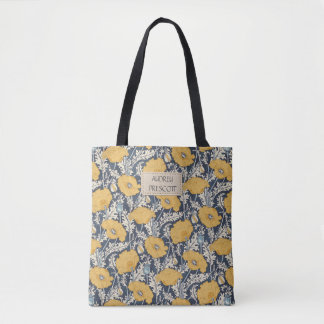 Bolso De Tela Amarillo crema azul marino amapola vintage, su nom