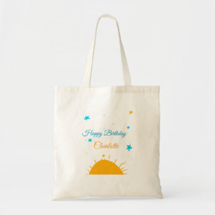 Bolso De Tela Amarillo de estrellas azules feliz cumpleaños agre