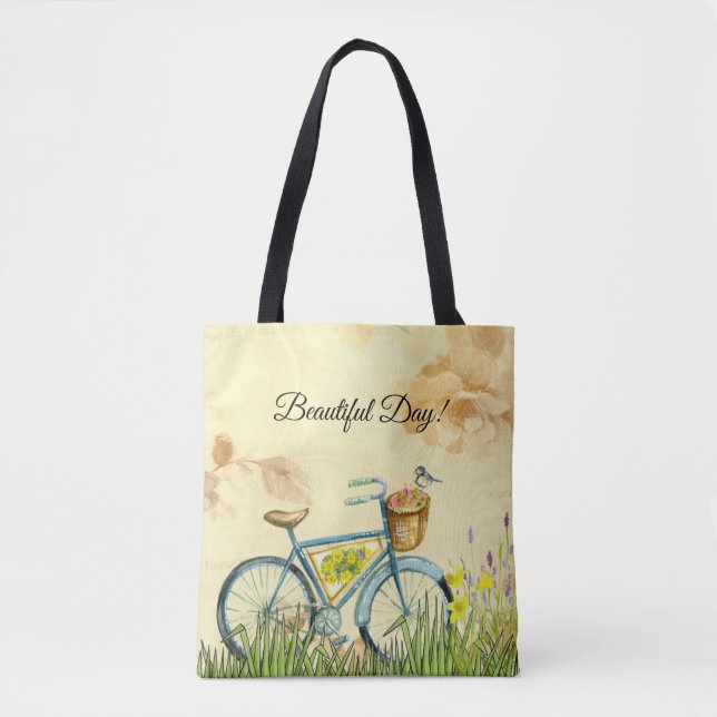 Bolso De Tela Amarillo de la bicicleta azul (Anverso)