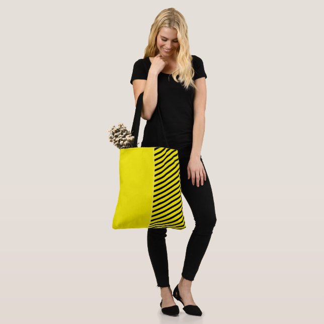 Bolso De Tela Amarillo divertido y negro con rayas (Puesto)