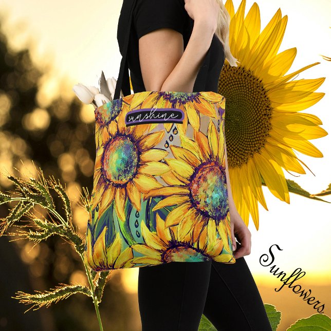Bolso De Tela Amarillo Girasol Azul  (Sunflower Yellow Blue Tote Bag)
