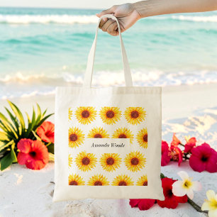 Bolso De Tela Amarillo Girasol Flor Blanca