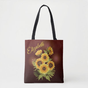 Bolso De Tela Amarillo girasol Rústico Vintage Marrón