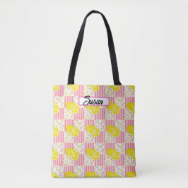 Bolso De Tela Amarillo Lemones Estrellas Rosadas Verano