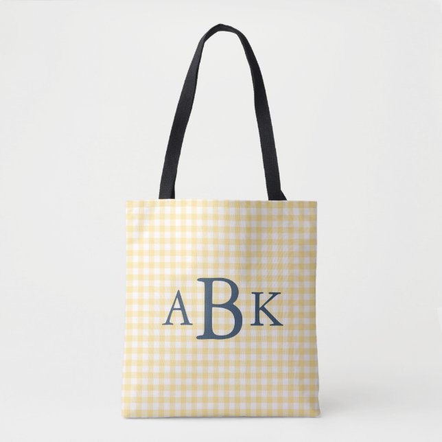 Bolso De Tela Amarillo Mantequilla Gingham Monogramado (Anverso)