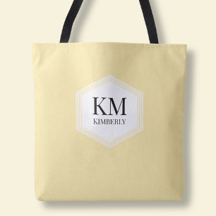 Bolso De Tela Amarillo Mantequilla Monograma Simple Moderno Pers