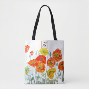 Bolso De Tela Amarillo Naranja Rojo Amapola Acuarela Inicial de