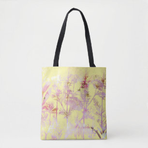 Bolso De Tela Amarillo suave con flores rosadas