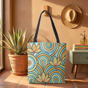 Bolso De Tela Amarillo Suave, Naranja y Flujo Nouveau Turquesa
