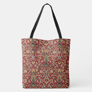 Bolso De Tela Amarillo, verde, negro sobre rojo profundo