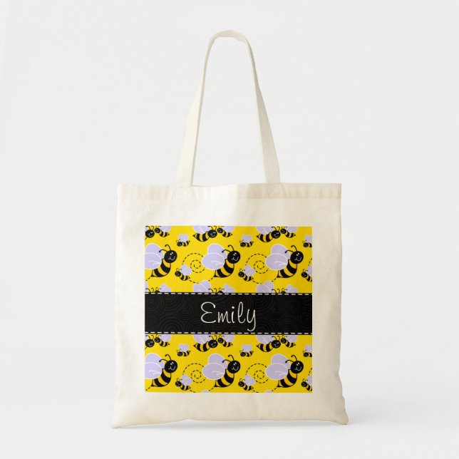 Bolso De Tela Amarillo y negro manosee la abeja (Frente)