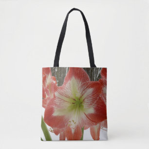 Bolso De Tela Amaryllis en floral de invierno en la nieve roja f