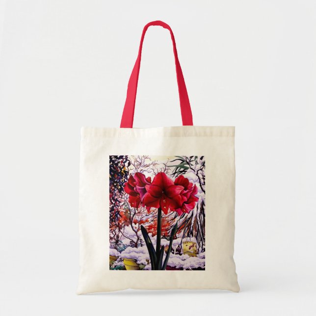 Bolso De Tela Amaryllis por la ventana de la nieve (Frente)