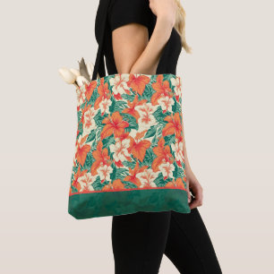 Bolso De Tela ambiente hawaiano patrón de flores tropicales colo
